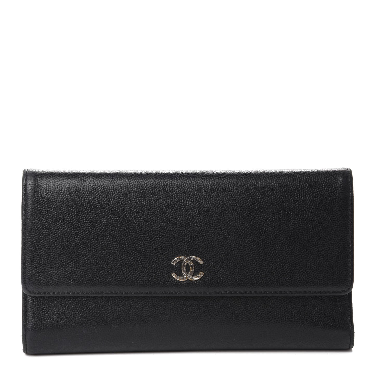 Caviar Sevruga CC Large Gusset Flap Wallet Black