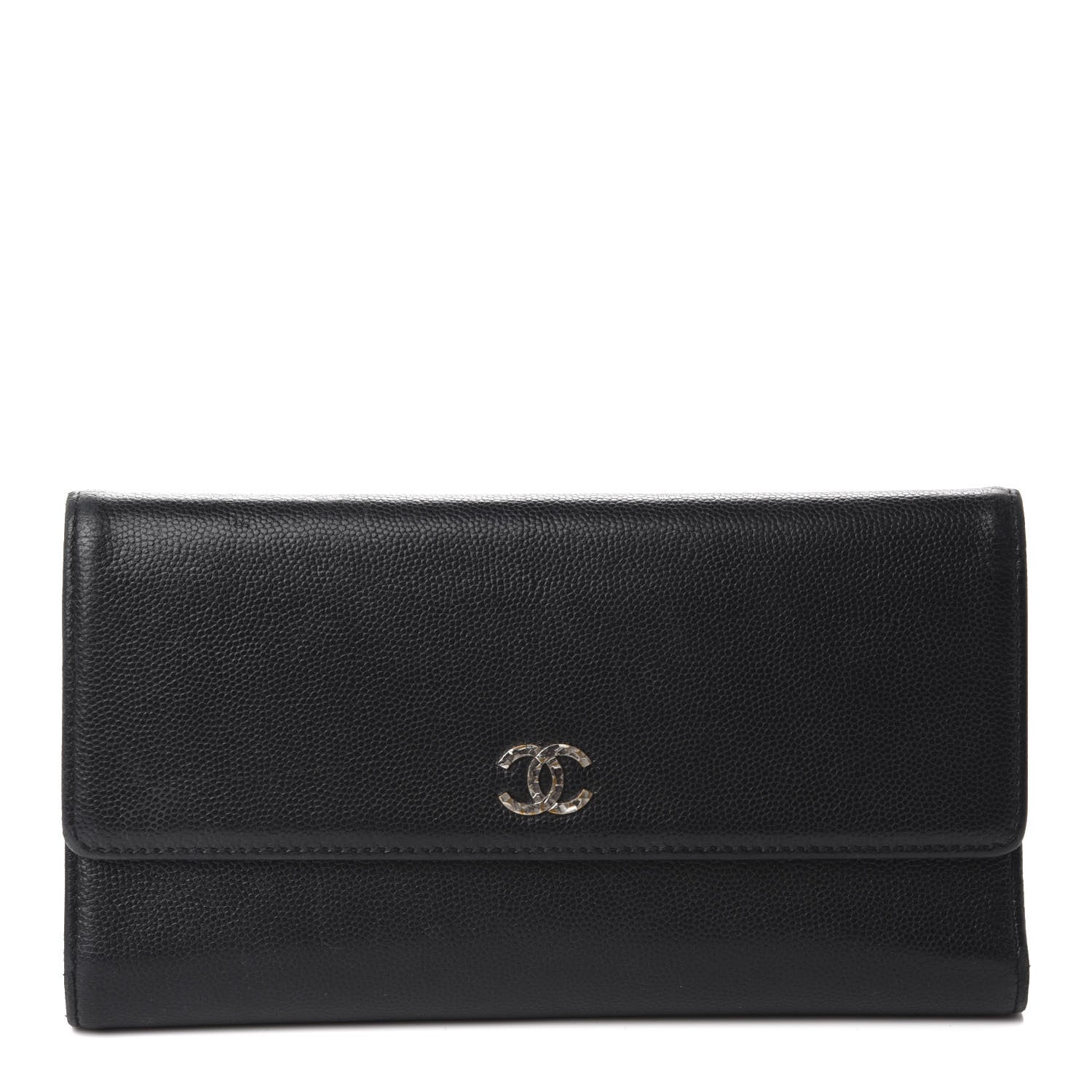 Chanel Caviar Sevruga CC Large Gusset Flap Wallet Black 1 of 11