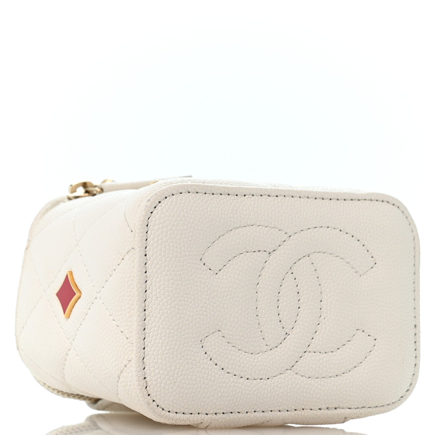 Caviar Quilted Enamel Coco Casino Mini Vanity Case With Chain White