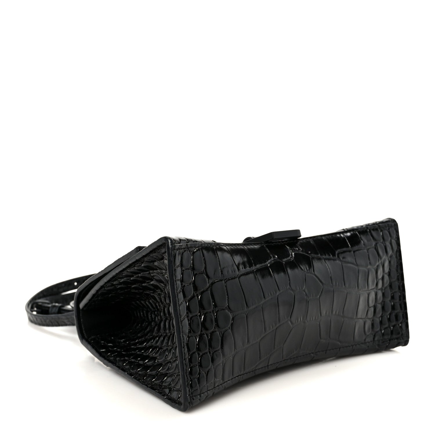 Balenciaga Shiny Calfskin Monochrome Crocodile Embossed Small Hourglass Top Handle Bag Black 4 of 10