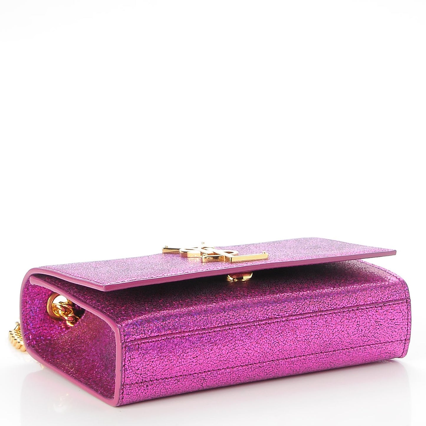 Metallic Calfskin Small Classic Monogram Kate Satchel Fuchsia