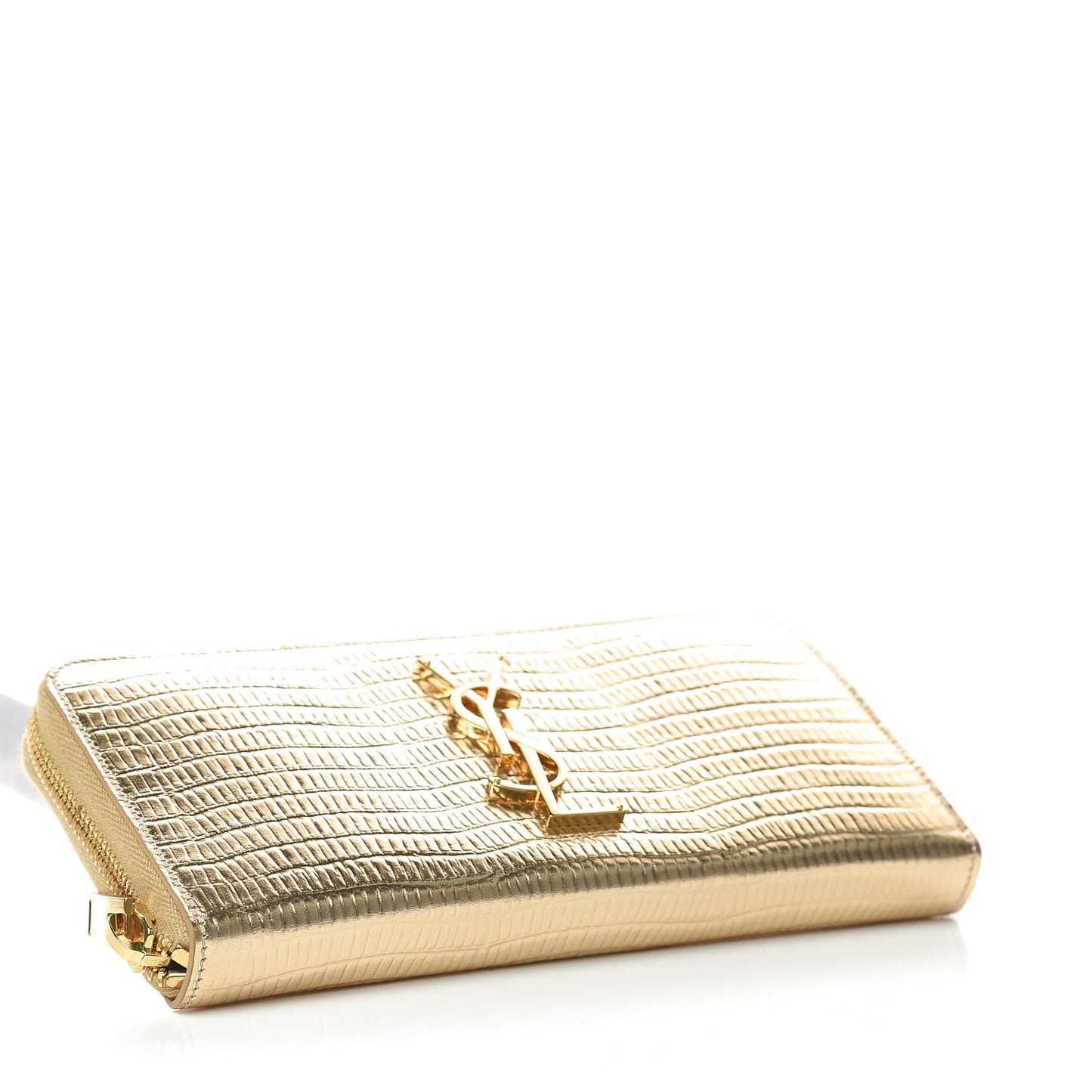 Lizard Calfskin Embossed Monogram Zip Around Wallet Gold