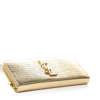Saint Laurent Lizard Calfskin Embossed Monogram Zip Around Wallet Gold 4 of 8