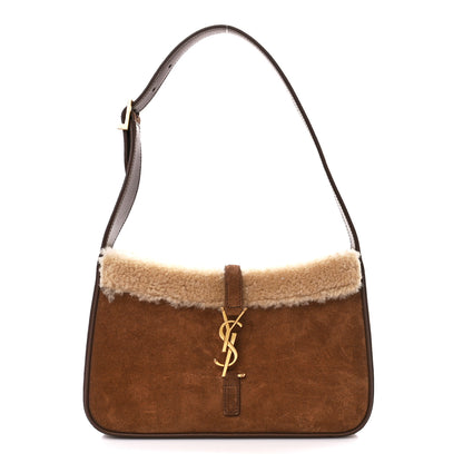 Saint Laurent Suede Calfskin Shearling Le 5 A 7 Hobo Dark Cigar Natural Beige 1 of 11