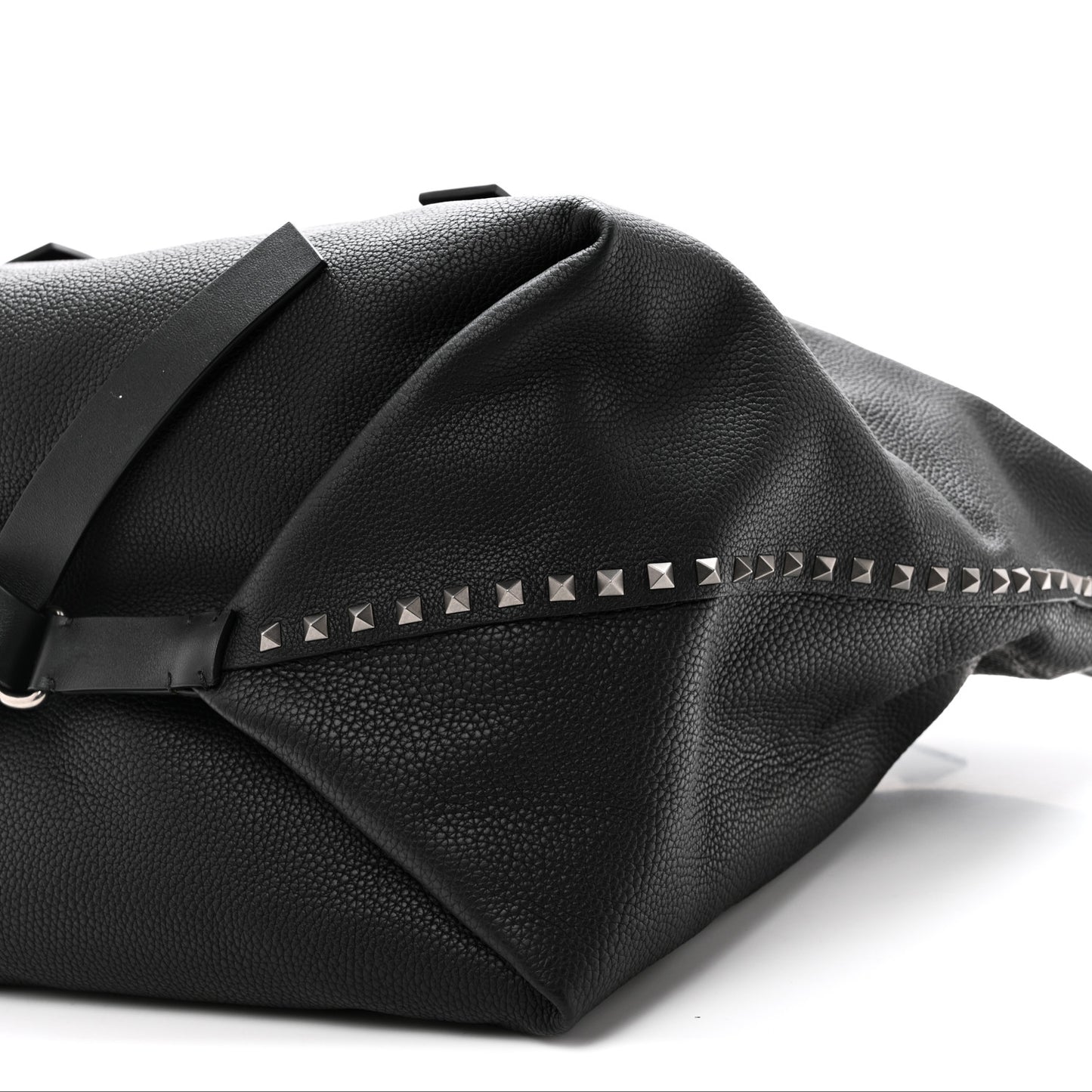 Grained Calfskin Rockstud Travel Tote Bag Black
