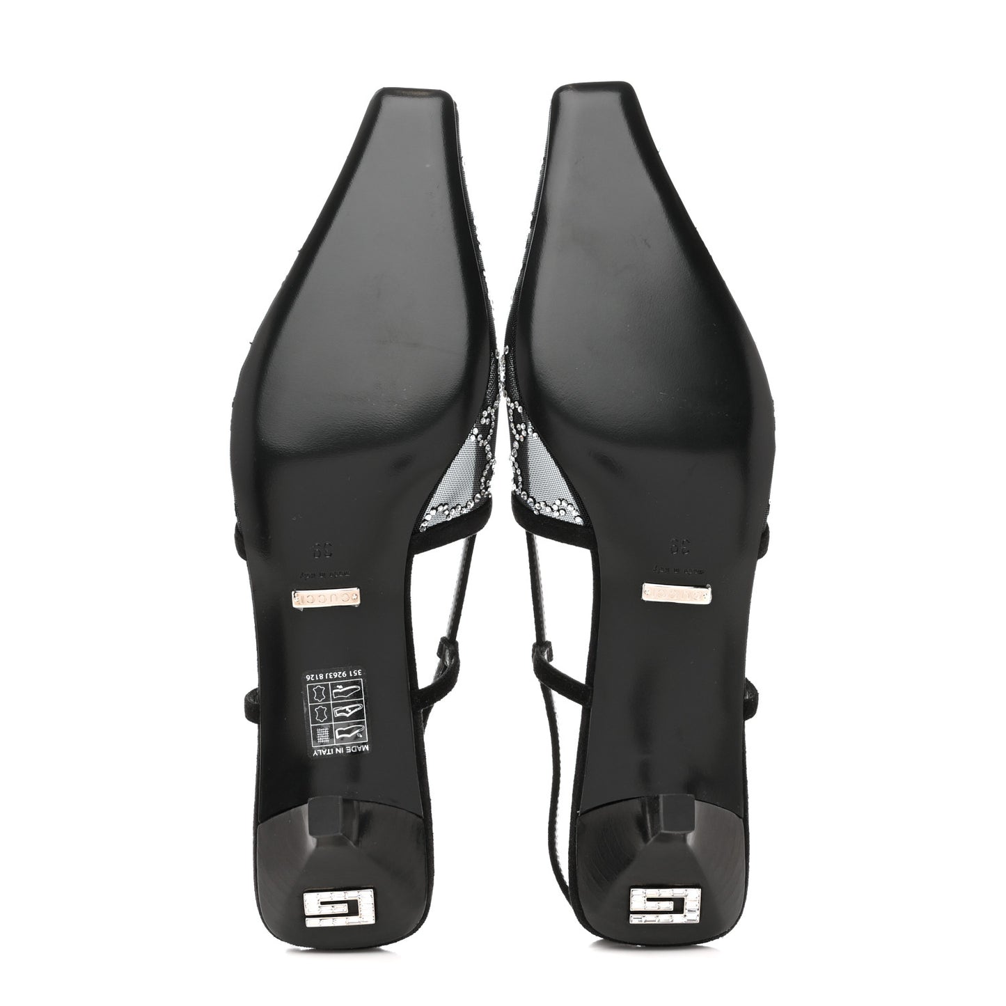 Tela Retino Kid Scamosciato Crystal GG Monogram Square G 35mm Slingback Pumps 39 Black