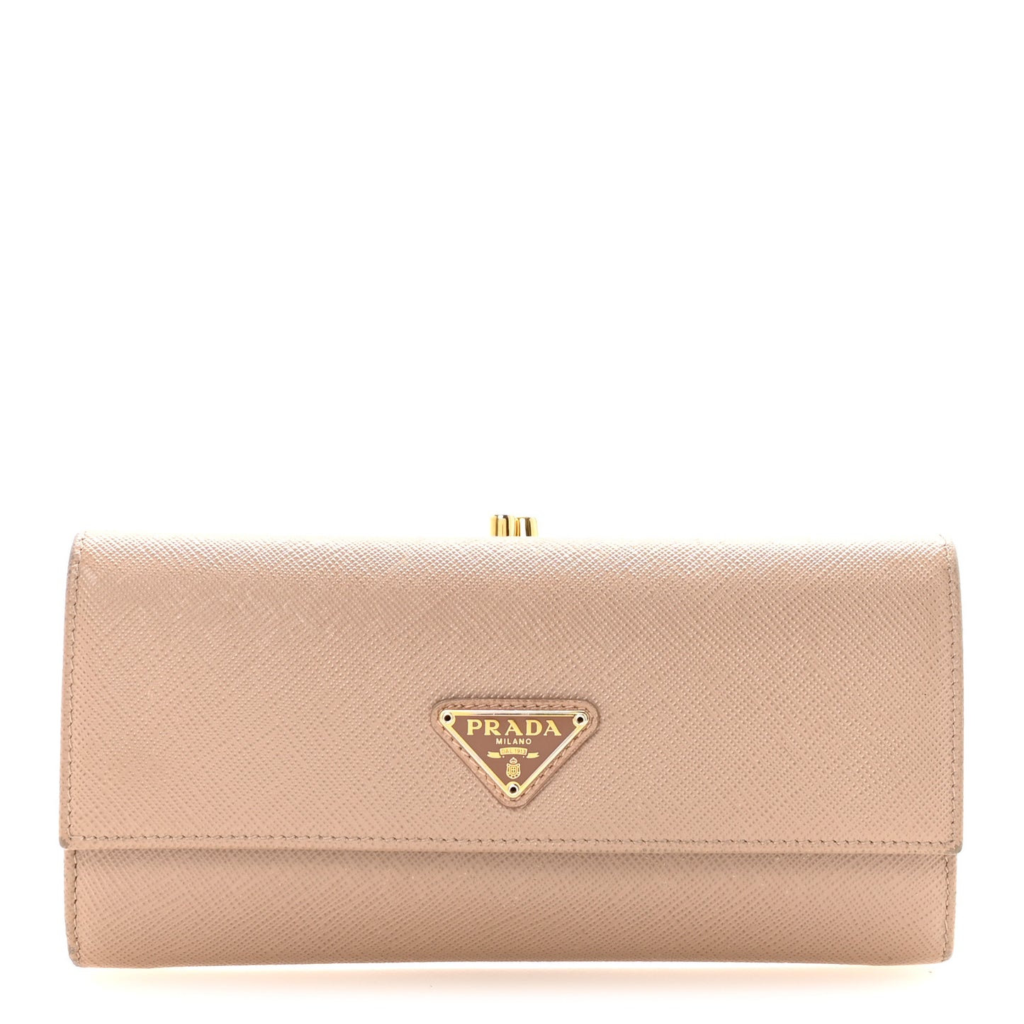 Saffiano Triangle Kiss Lock Flap Wallet Cammeo