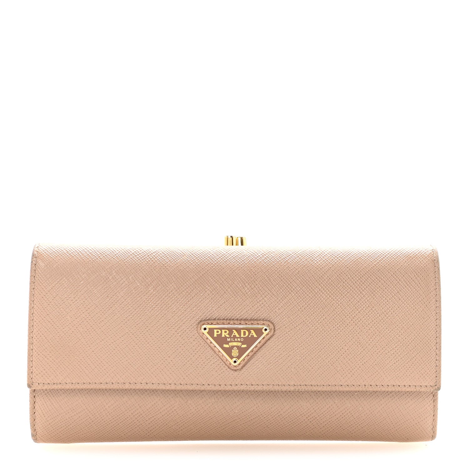 Prada Saffiano Triangle Kiss Lock Flap Wallet Cammeo 1 of 6