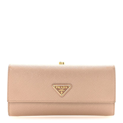 Prada Saffiano Triangle Kiss Lock Flap Wallet Cammeo 1 of 6