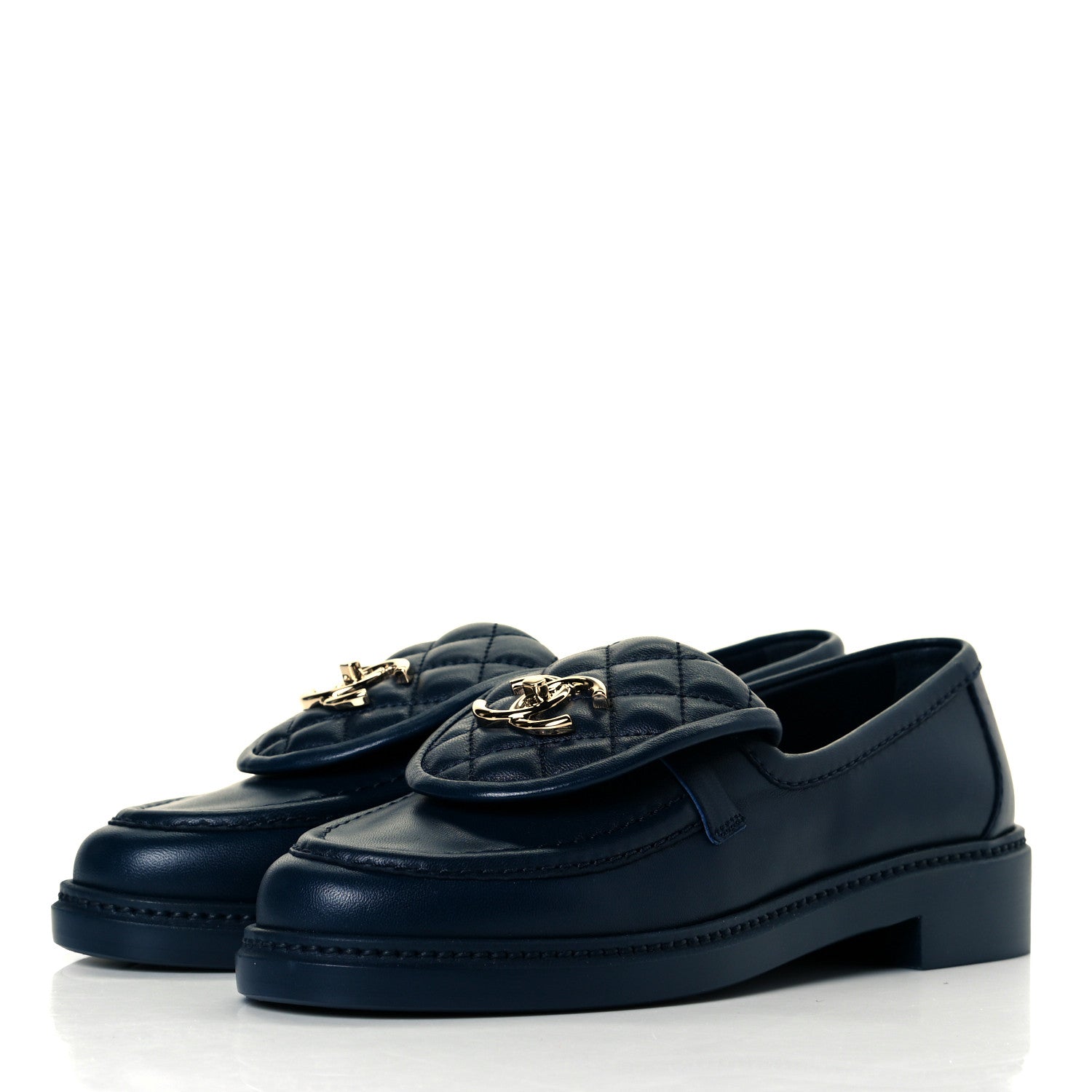 Chanel Lambskin Quilted CC Turnlock Loafers 36.5 Navy 3 of 11