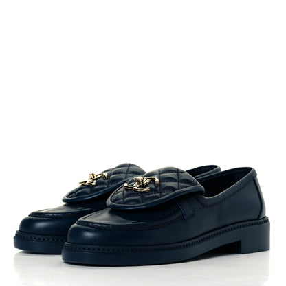 Chanel Lambskin Quilted CC Turnlock Loafers 36.5 Navy 3 of 11