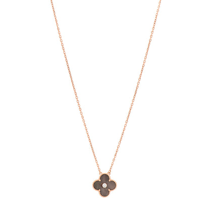 Van Cleef & Arpels 18K Rose Gold Diamond Grey Mother of Pearl Vintage Alhambra Pendant Necklace 1 of 6
