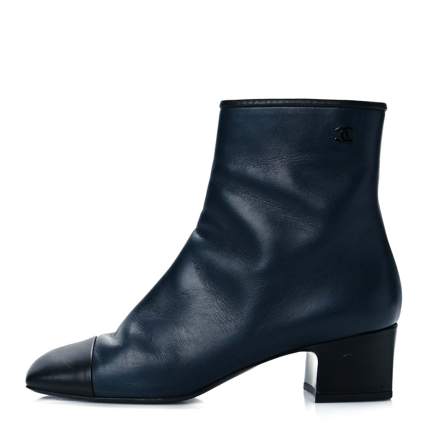 Chanel Lambskin Cap Toe Ankle Boots 38.5 Navy Black 1 of 10