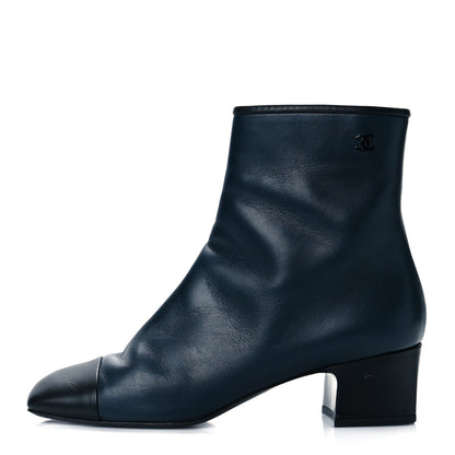 Chanel Lambskin Cap Toe Ankle Boots 38.5 Navy Black 1 of 10