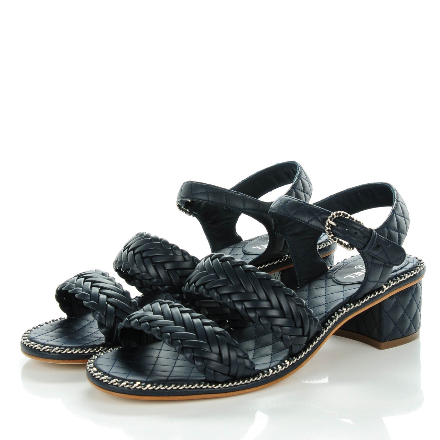 Chanel Calfskin Woven Chain Around CC Sandals 40.5 Navy Blue 3 of 8
