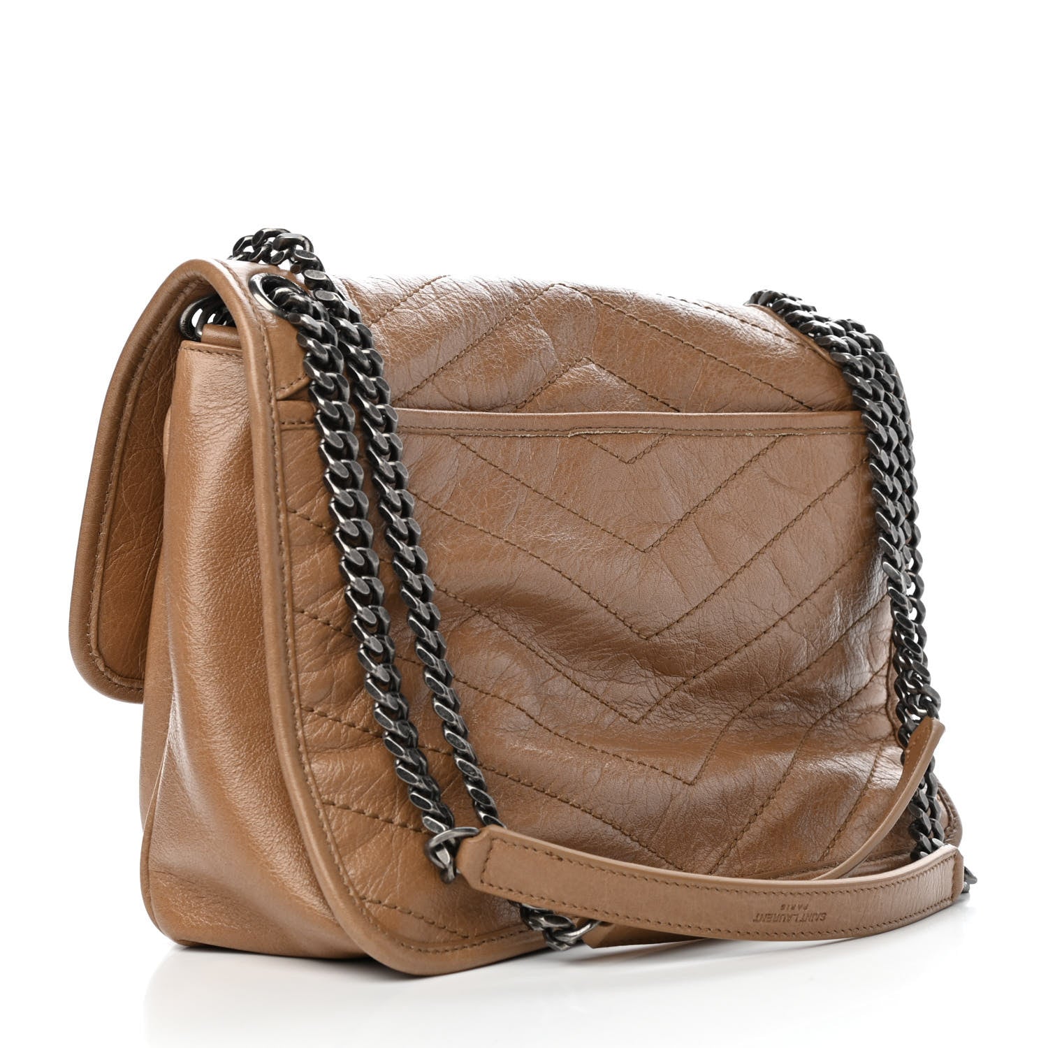 Saint Laurent Crinkled Calfskin Matelasse Monogram Medium Niki Chain Satchel Natural Tan 3 of 8