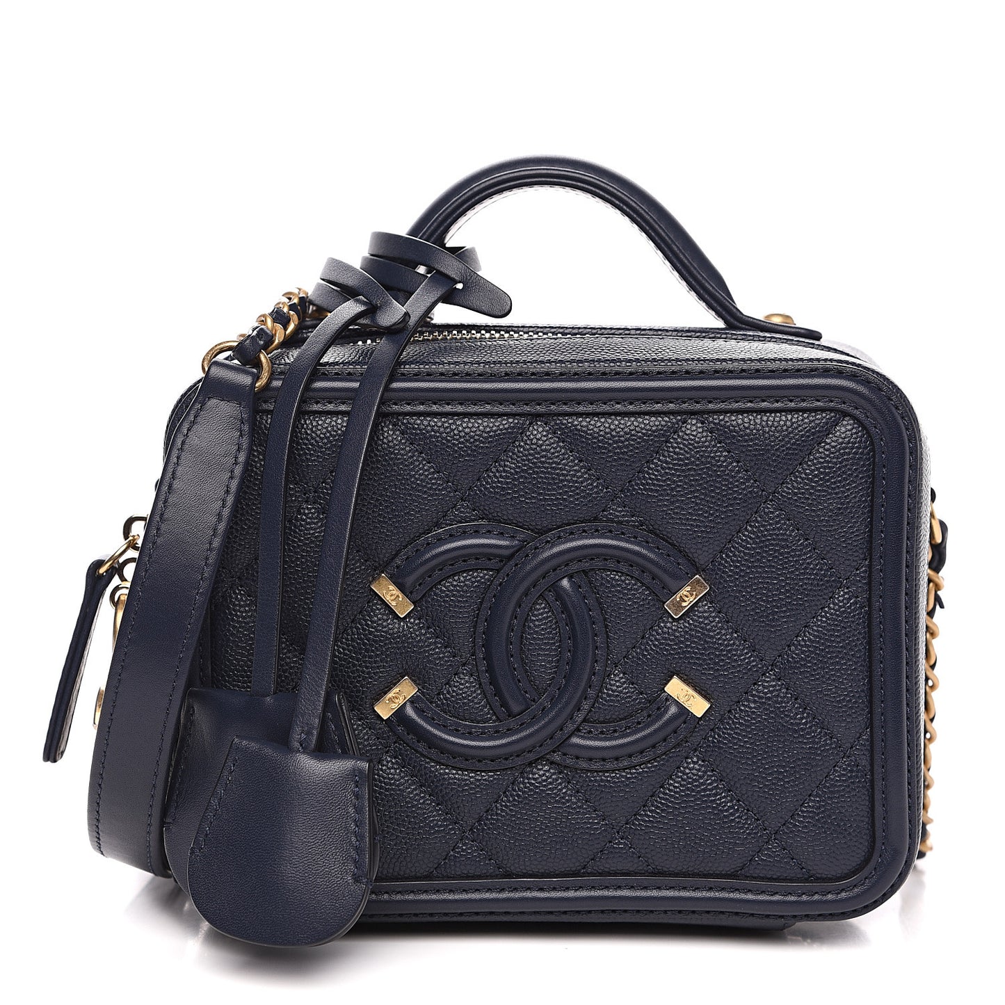 Caviar Quilted Small CC Filigree Vanity Case Navy