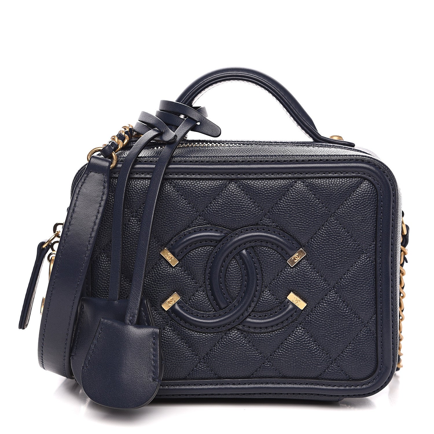 Chanel Caviar Quilted Small CC Filigree Vanity Case Navy 1 of 9