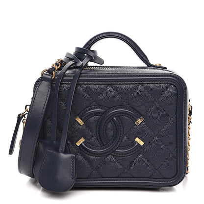 Chanel Caviar Quilted Small CC Filigree Vanity Case Navy 1 of 9