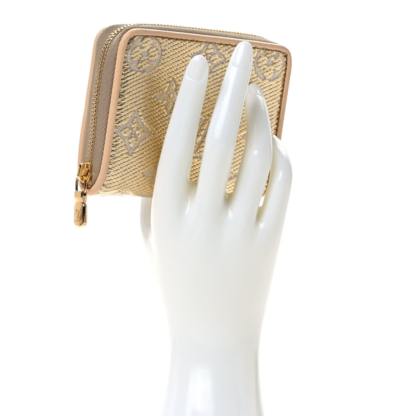 Lurex Jacquard Monogram Zippy Coin Purse Beige