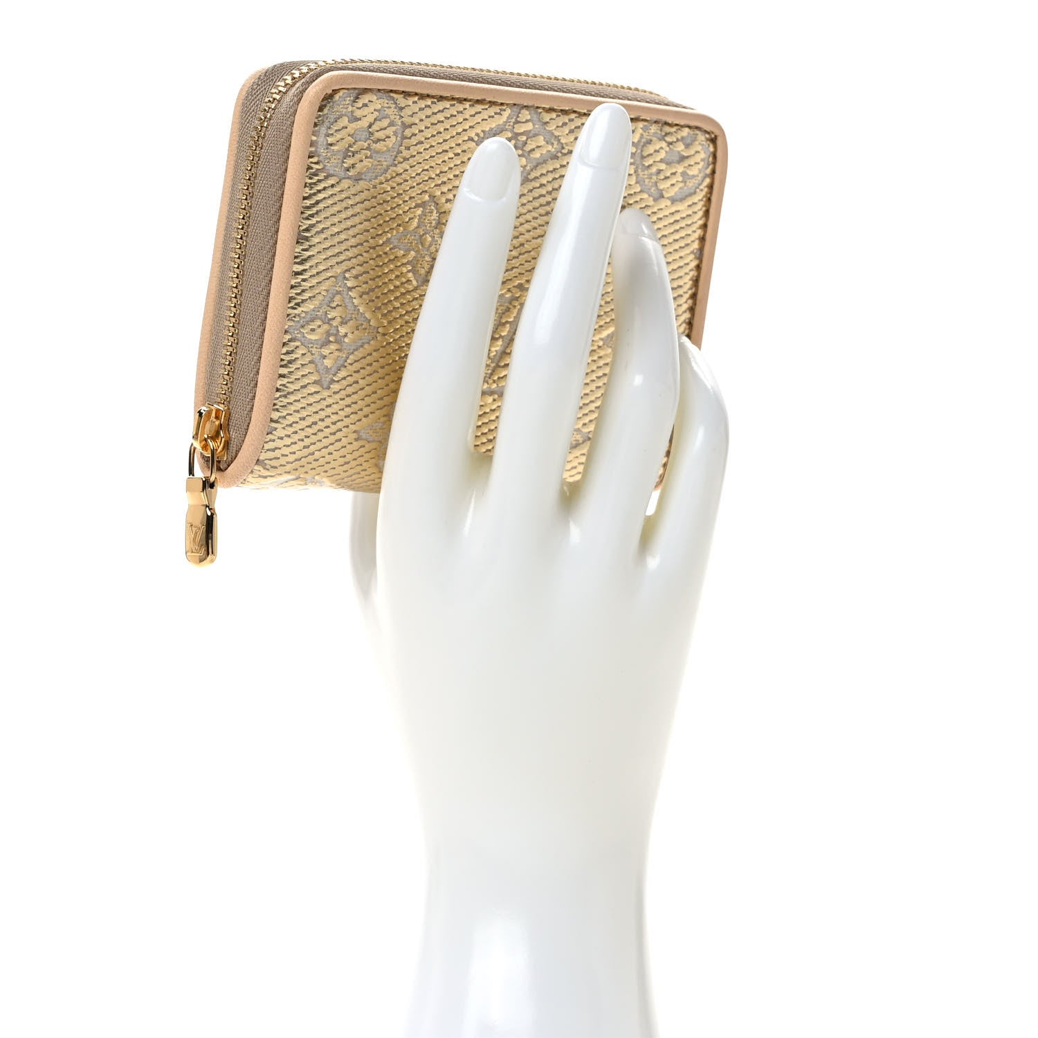 Louis Vuitton Lurex Jacquard Monogram Zippy Coin Purse Beige 2 of 7