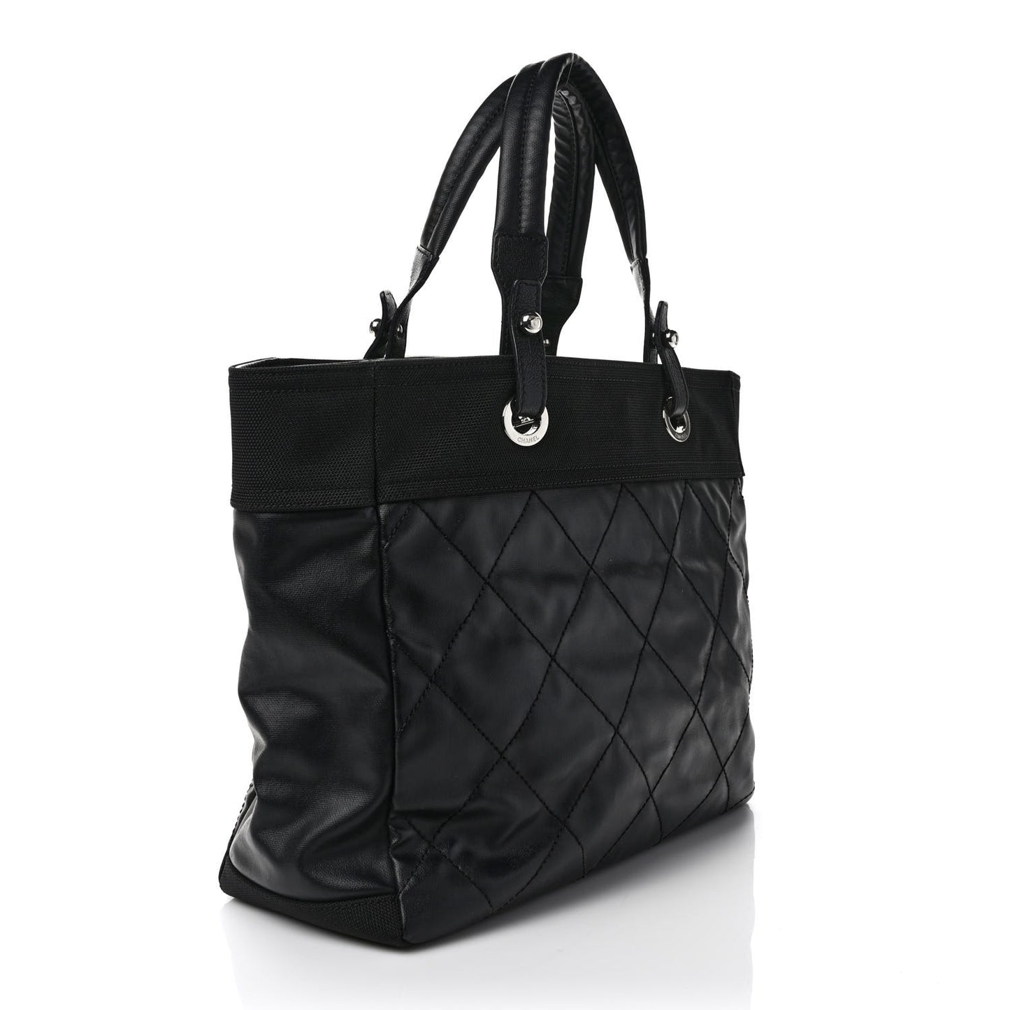 Coated Canvas Quilted Large Paris Biarritz Tote Black