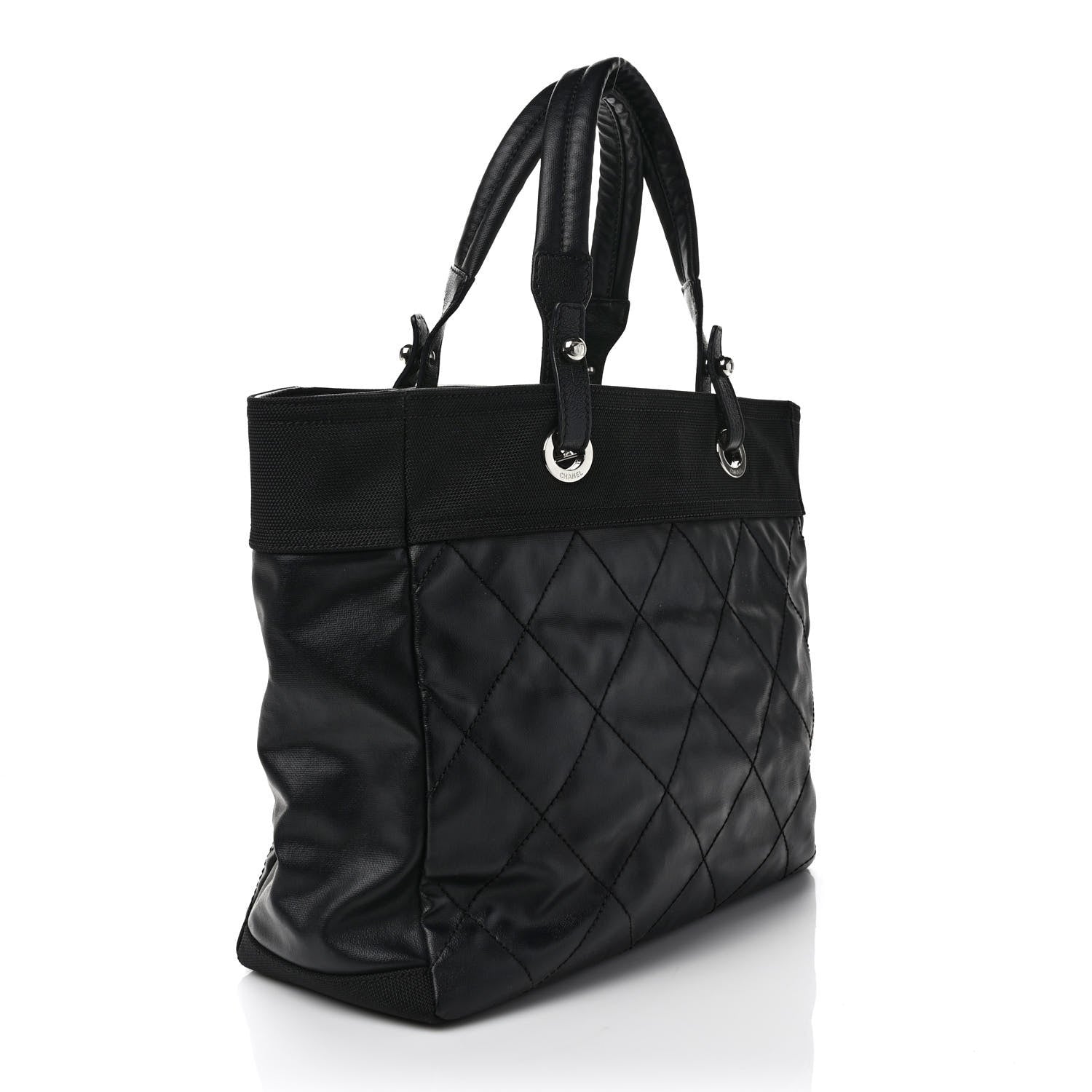 Chanel Coated Canvas Quilted Large Paris Biarritz Tote Black 3 of 10