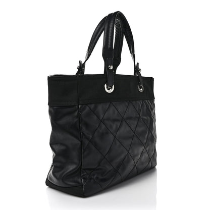 Chanel Coated Canvas Quilted Large Paris Biarritz Tote Black 3 of 10