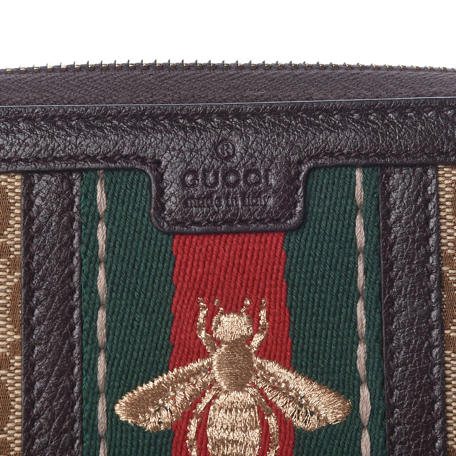 Gucci Monogram Web Rania Bee Star Zip Around Wallet Dark Brown 7 of 7