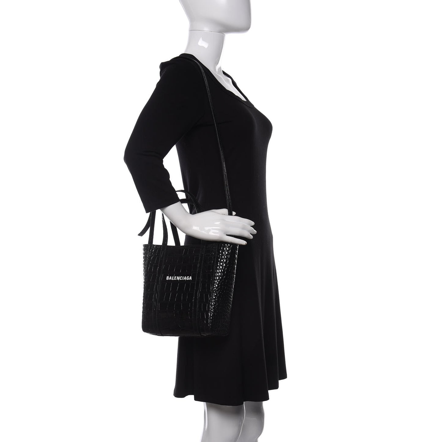 Crocodile Embossed Calfskin Small Everyday Tote Black