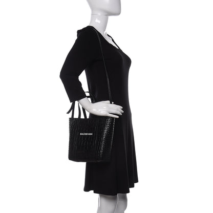 Balenciaga Crocodile Embossed Calfskin Small Everyday Tote Black 2 of 9