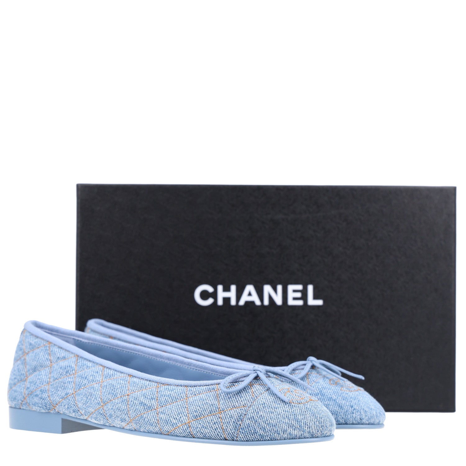 Chanel Denim Quilted CC Cap Toe Ballerina Flats 38 Light Blue 9 of 9
