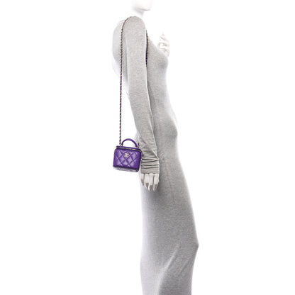 Chanel Lambskin Quilted Top Handle Mini Vanity Case With Chain Purple 2 of 14