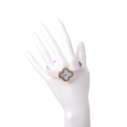 Van Cleef & Arpels 18K Yellow Gold Satin Mother of Pearl 26mm Alhambra Quartz Watch Pink 2 of 9