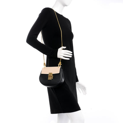 Chloe Grained Calfskin Lambskin Mini Bi-Color Drew Shoulder Bag Black Powder Beige 2 of 6