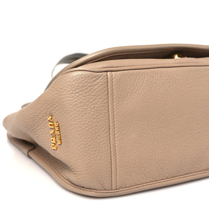 Prada Vitello Daino Embossed Logo Flap Shoulder Bag Sesamo 8 of 11