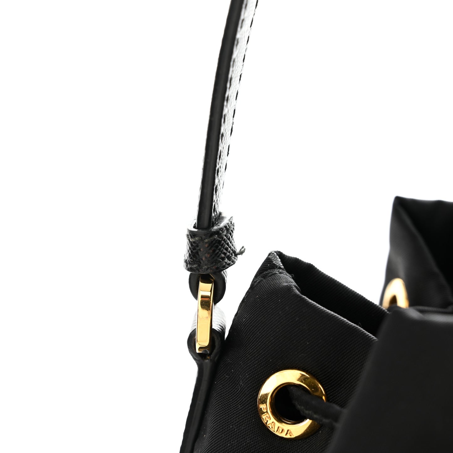 Saffiano Tessuto Nylon Mini Bucket Crossbody Bag Black
