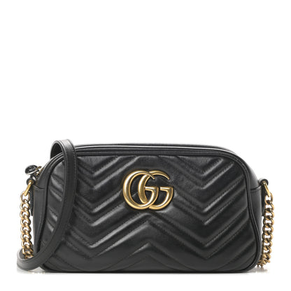 Gucci Calfskin Matelasse Small GG Marmont Chain Shoulder Bag Black 1 of 19