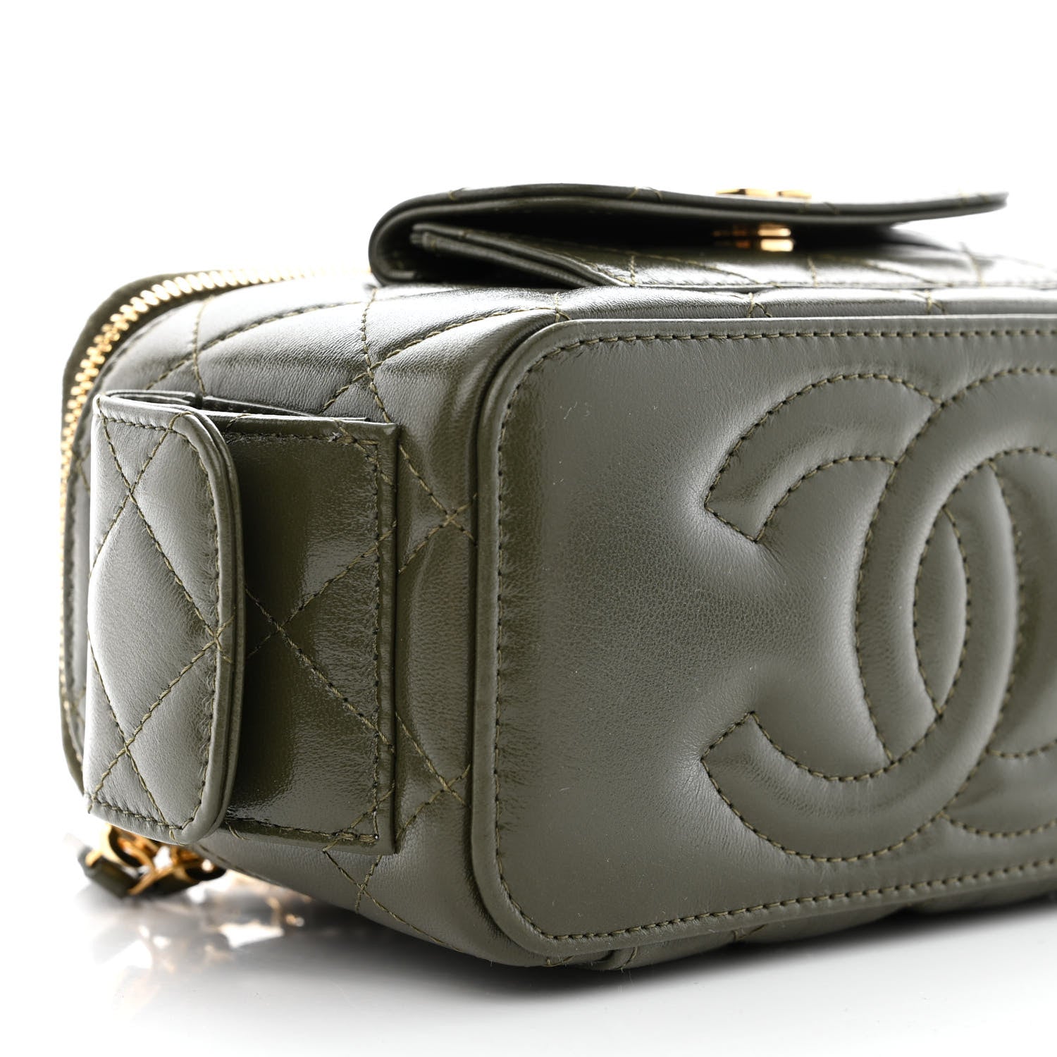 Chanel Lambskin Quilted Polly Pocket East West Top Vanity With Chain Khaki 9 of 11