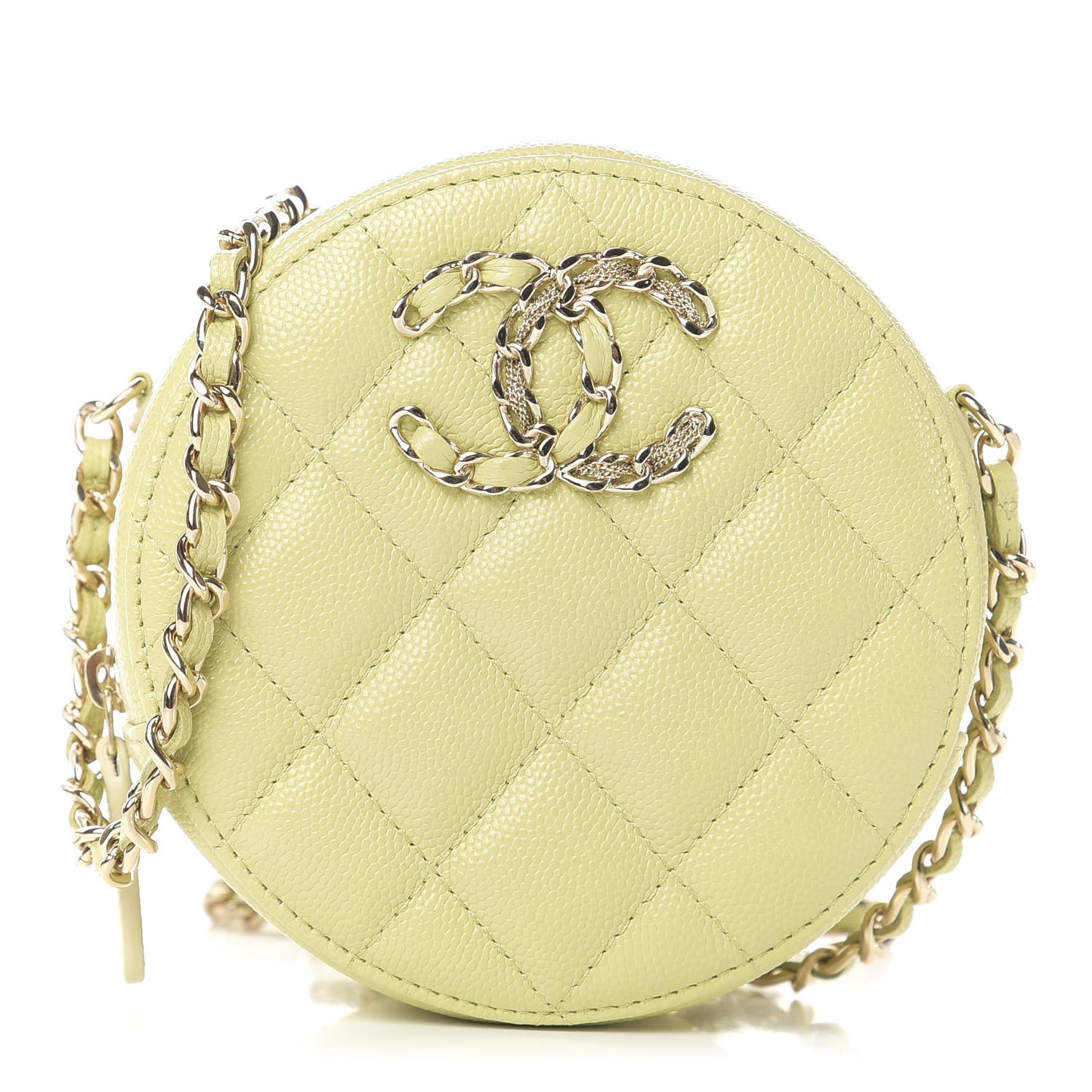 Caviar Quilted French New Wave Round Clutch With Chain Light Green