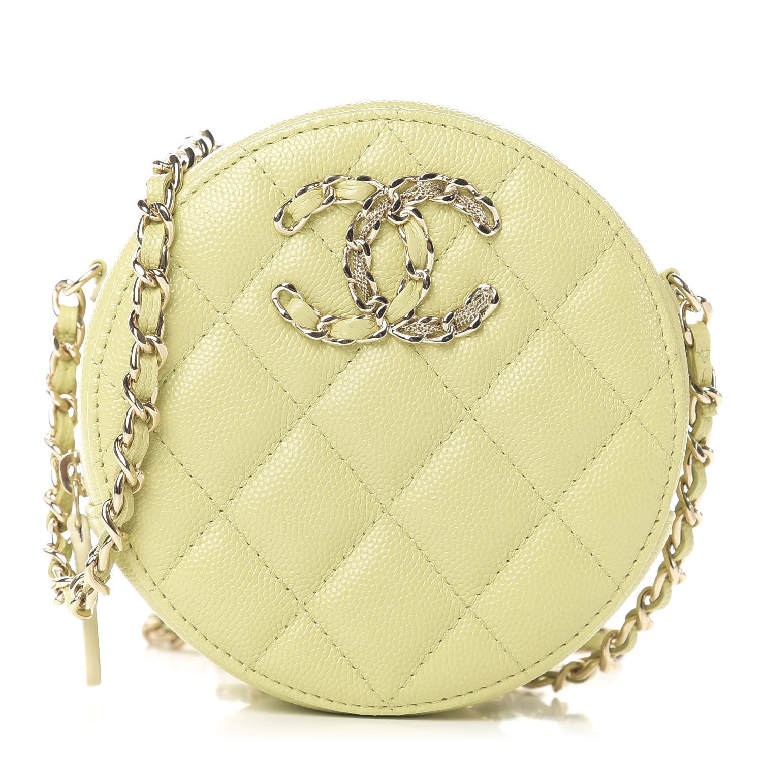 Chanel Caviar Quilted French New Wave Round Clutch With Chain Light Green 1 of 11