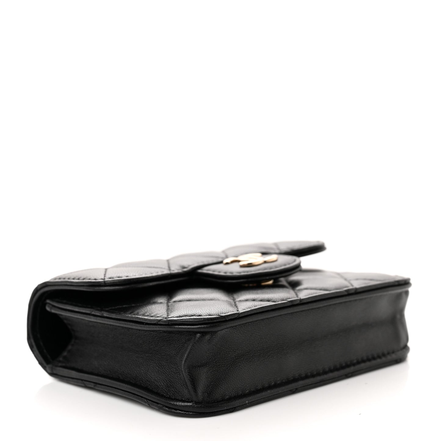 Lambskin Quilted Top Handle Flap Coin Purse With Chain Black