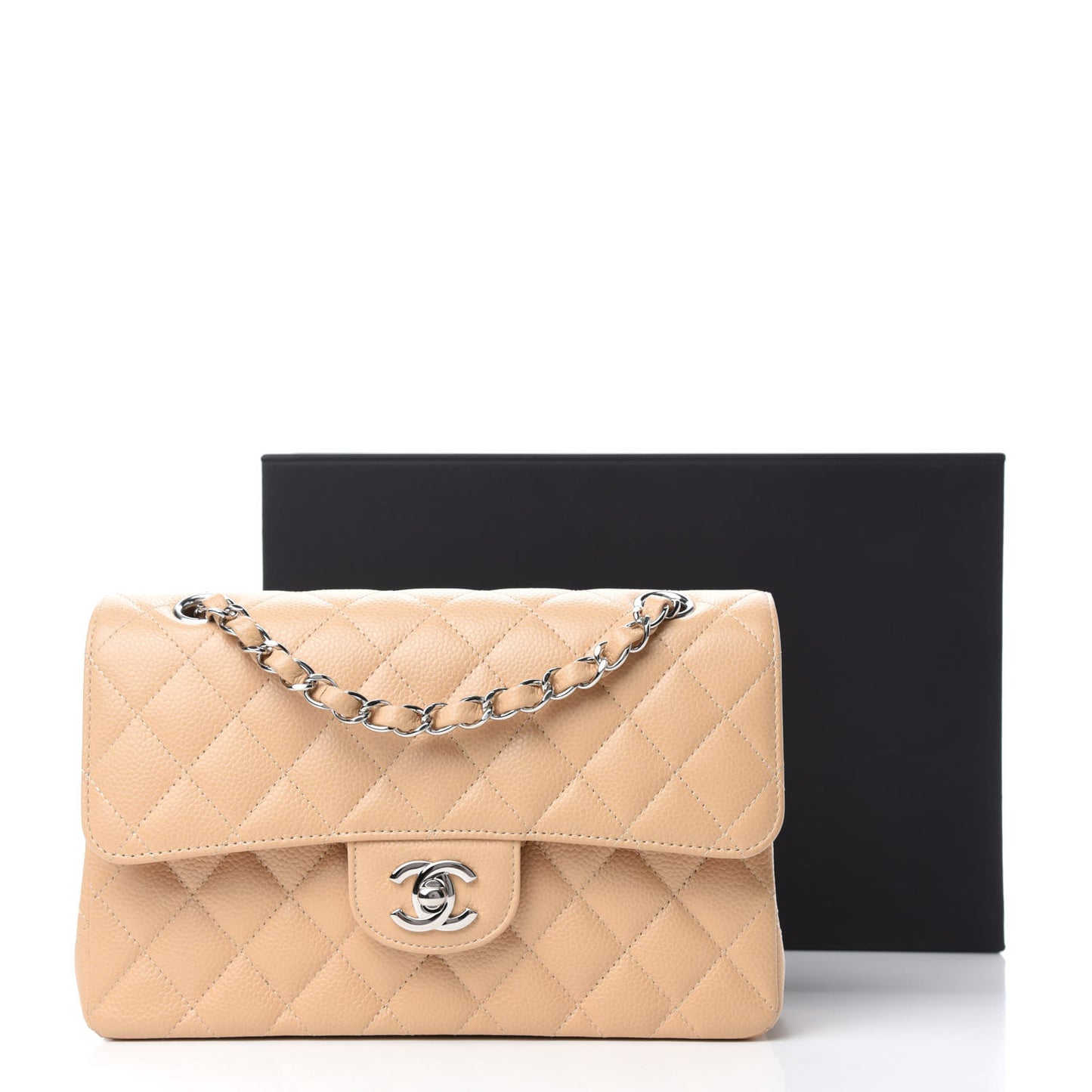 Caviar Quilted Small Double Flap Beige