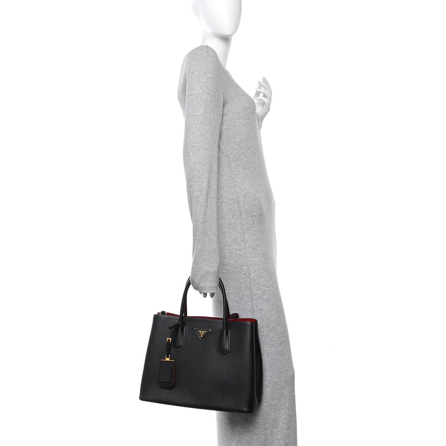 Saffiano Cuir Medium Double Bag Black Fuoco