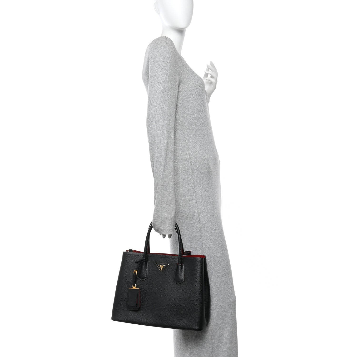 Prada Saffiano Cuir Medium Double Bag Black Fuoco 2 of 9