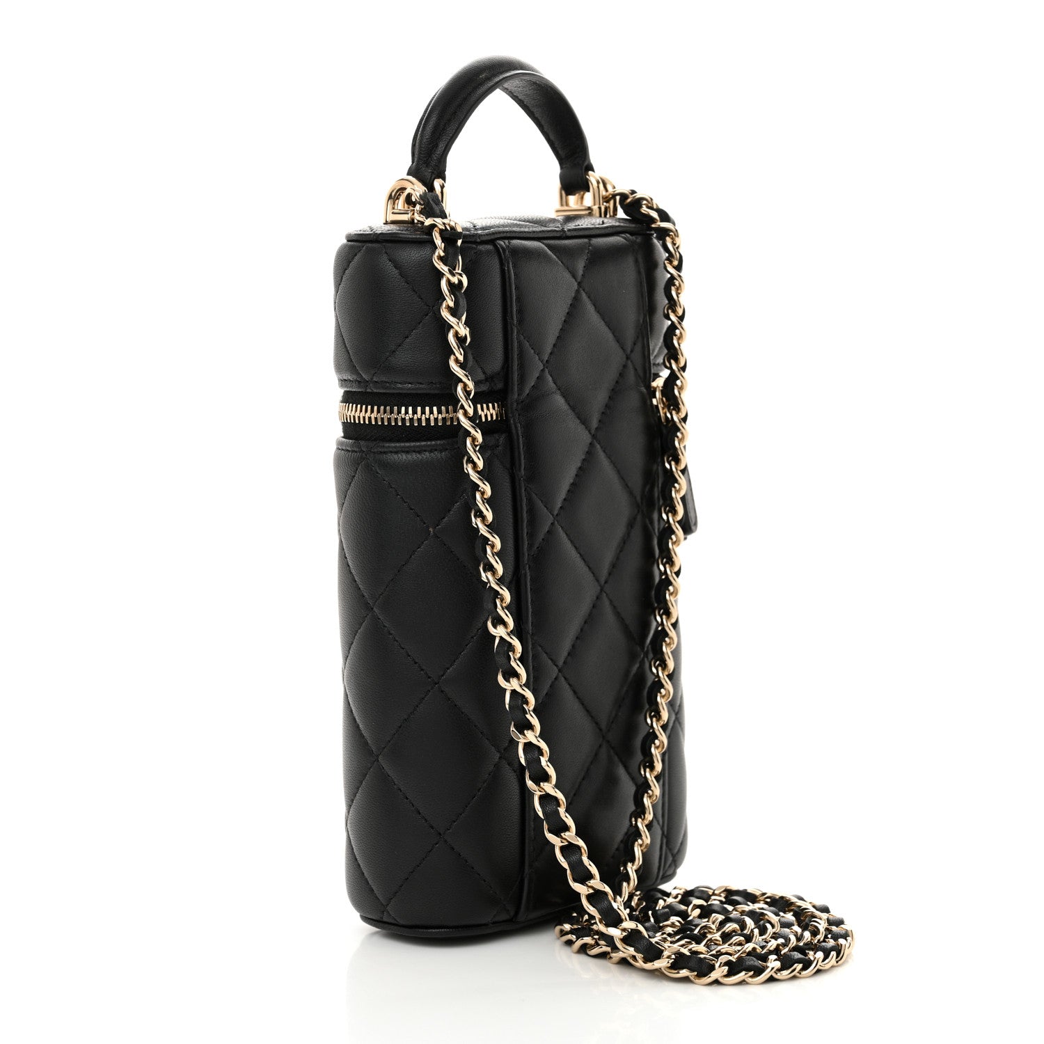 Chanel Lambskin Quilted Top Handle Phone Holder With Chain Black 3 of 11