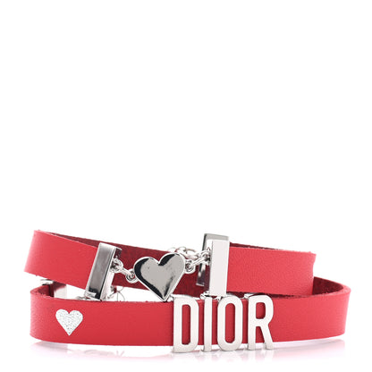 Christian Dior Calfskin Dior Heart Double Bracelet Red 1 of 5