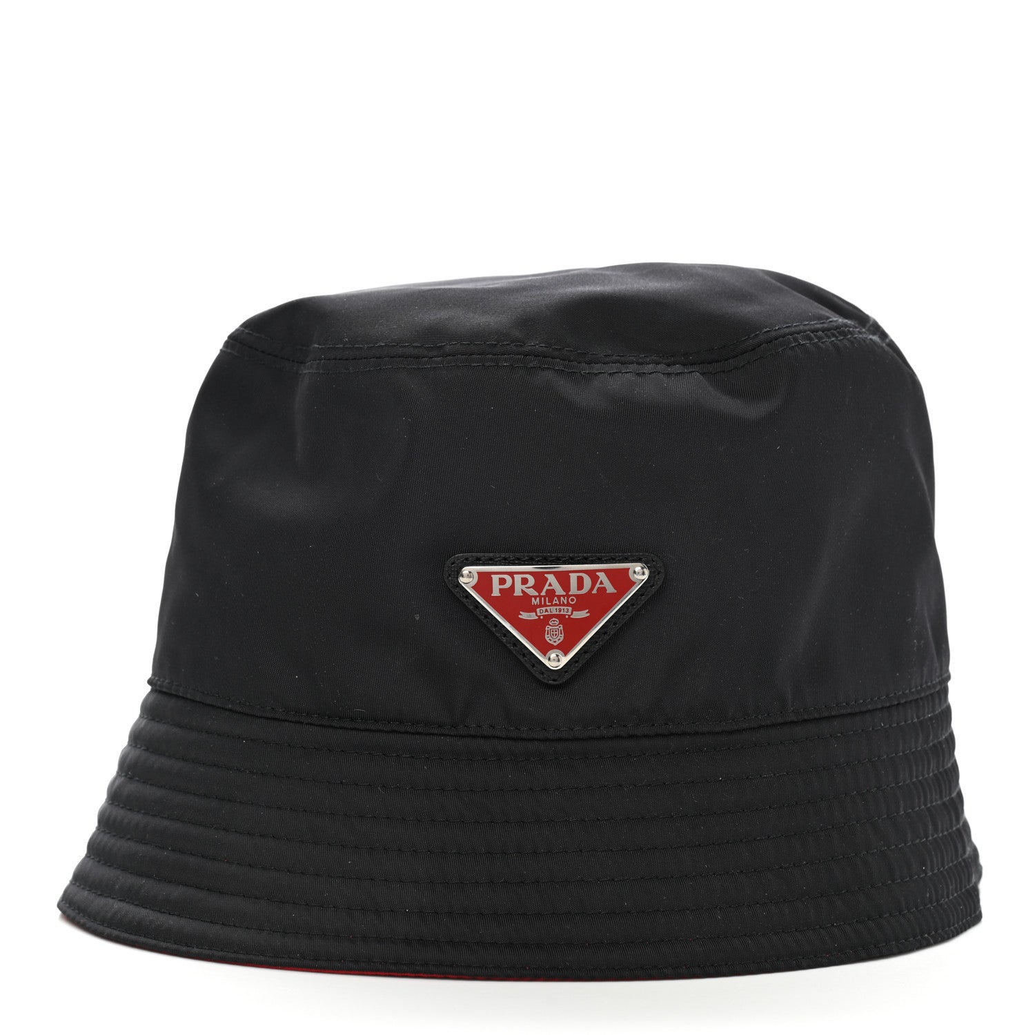 Prada Nylon Bucket Hat S Black Rosso 1 of 9