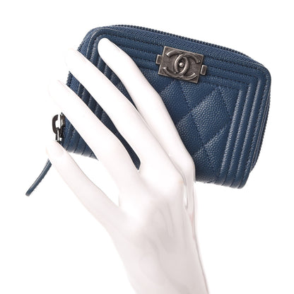Chanel Caviar Quilted Boy Zip Around Coin Purse Wallet Dark Blue 2 of 8