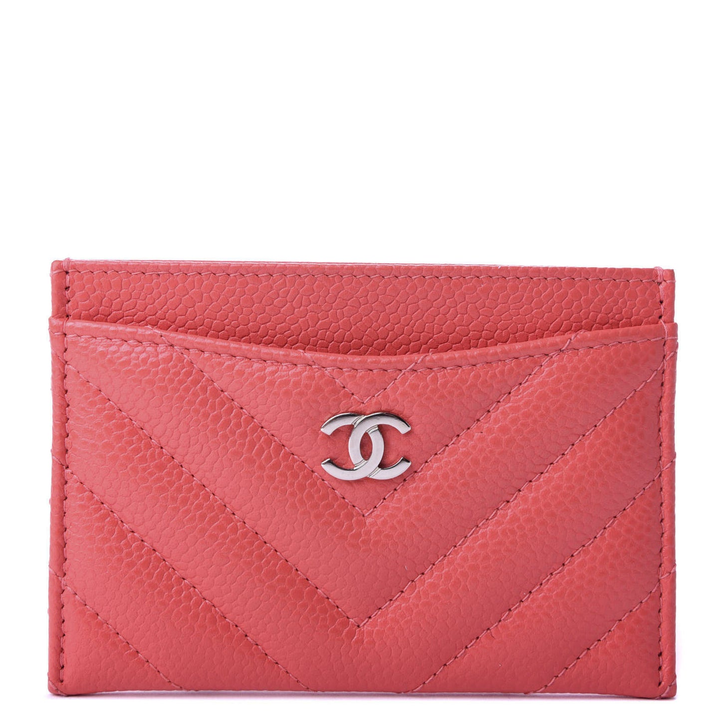 Caviar Chevron Quilted Card Holder Dark Pink